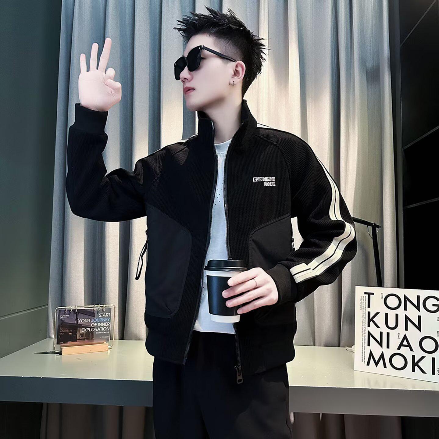 Men s High-End Stand Collar Jacket: Trendy Autumn Winter 2025 Casual Wear 3XL