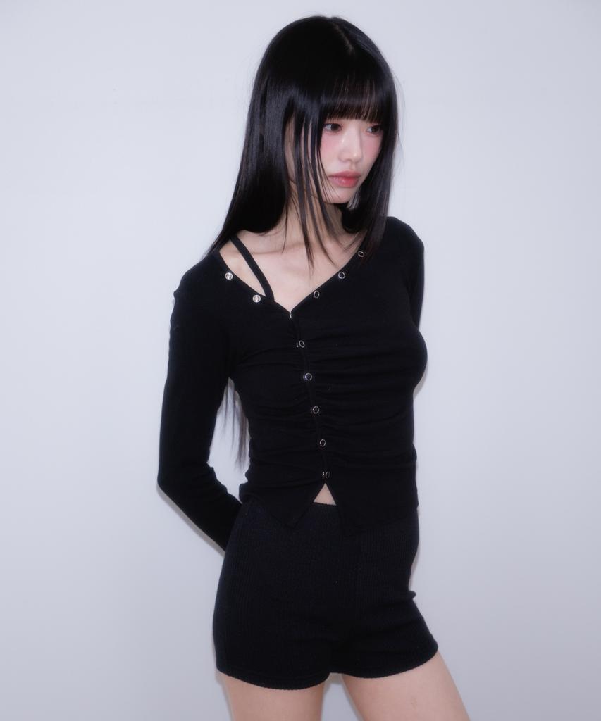 ROSEFRANTZ Unbalanced Shirring Long Sleeve [Black]