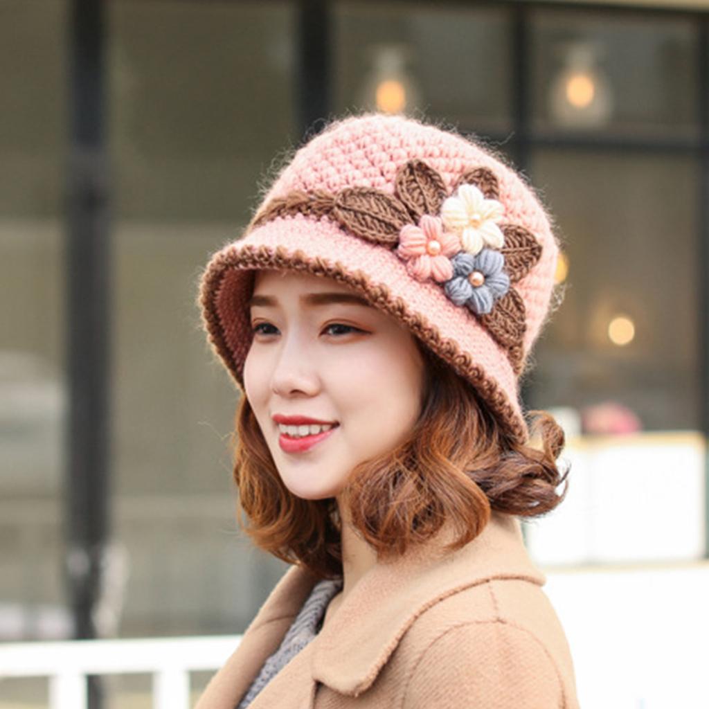 Knit Flower Bucket Hat for Woman Floppy Color Matching Weaving Wide Brim Bucket Hat Adult Teens Autumn Fisherman Hat