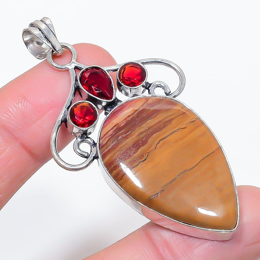 

Natural Bloodstone, Garnet 925 Sterling Silver Jewelry Pendant 2.56 l9c85