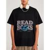 Crewneck T Shirt White Read Books with Stack of Books Graphic for Casual Wear and Book Lovers