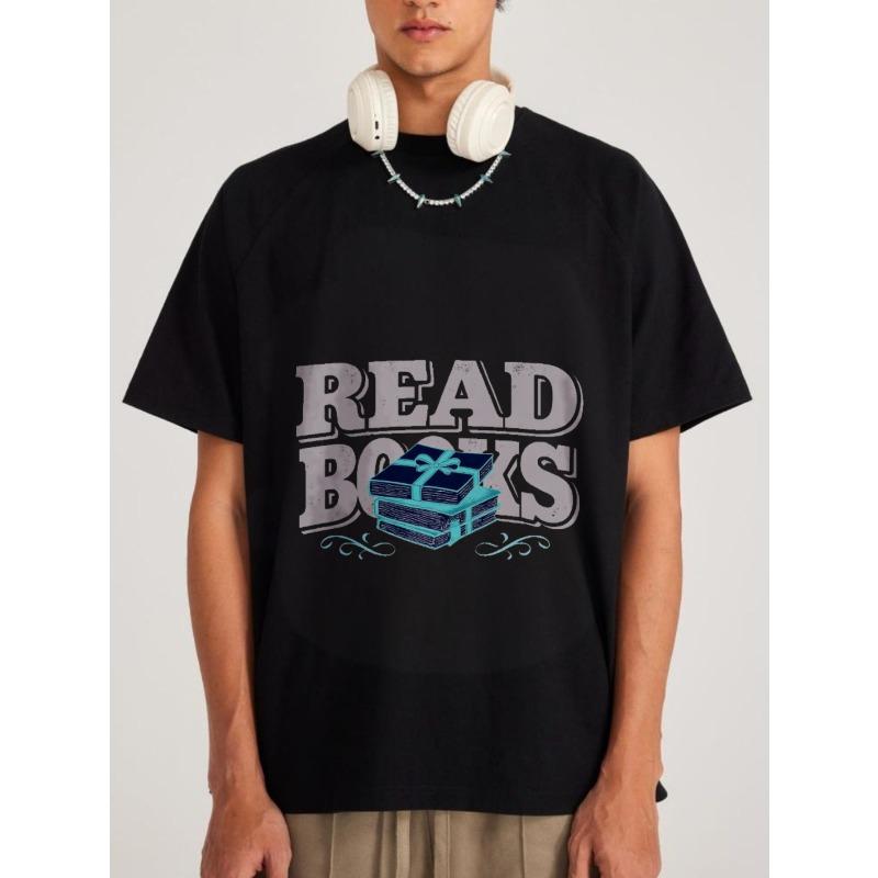 

Crewneck T Shirt White Read Books with Stack of Books Graphic for Casual Wear and Book Lovers XXXXL чорний