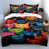 Colorful Cat Faces Printed Bedding Set Bedding Set (1 Duvet Cover, 2 Pillowcases, Duvet Not Included)