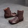Johnature Kurze Stiefel aus weichem Rindsleder mit quadratischer Zehenpartie, vielseitige, bequeme Damenschuhe aus echtem Leder im Retro-Stil