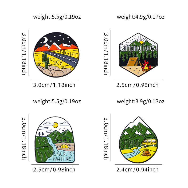 Outdoors Camping Forest Enamel Brooches Wilderness Spring Sky Night Back To Nature Camp Pins For Backpack Bag Hat Decoration
