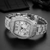 Gold Watch For Men Hip Hop Bling Bling Tonneau Quartz Watches For Large Man Waterproof Millerable Hand Clock Gift