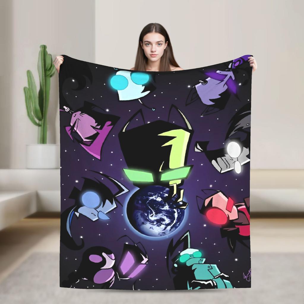 Warm Soft BlanketKids Travel Invaders Zims Gir Throw Blanket Flannel Bedspread For Couch Chair Sofa Bed Print Sofa Bed Cover