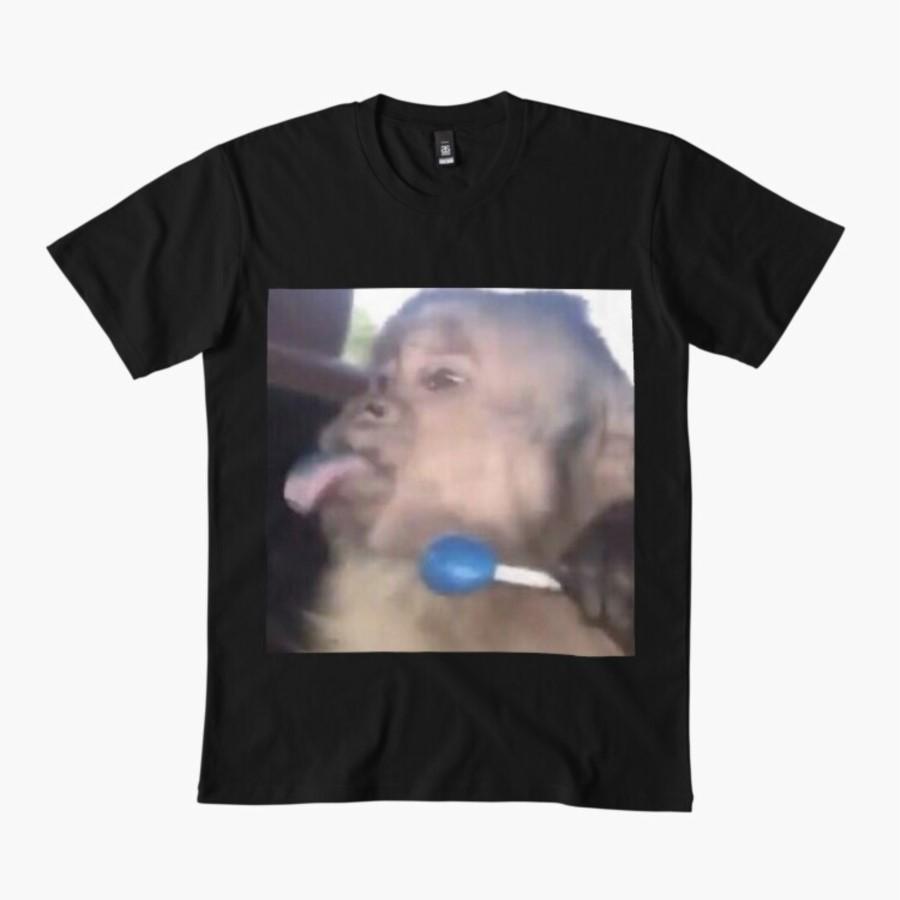 Affe mit Lutscher MEME T-Shirt Für Männer Frauen 100% Baumwoll T-Shirts Kurzarm Tops 1112-5