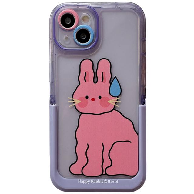 

Забавный чехол-невидимка с розовым кроликом для Iphone 14 13 12 11 Pro Max 14 Plus, противоударная задняя крышка с держателем и подставкой