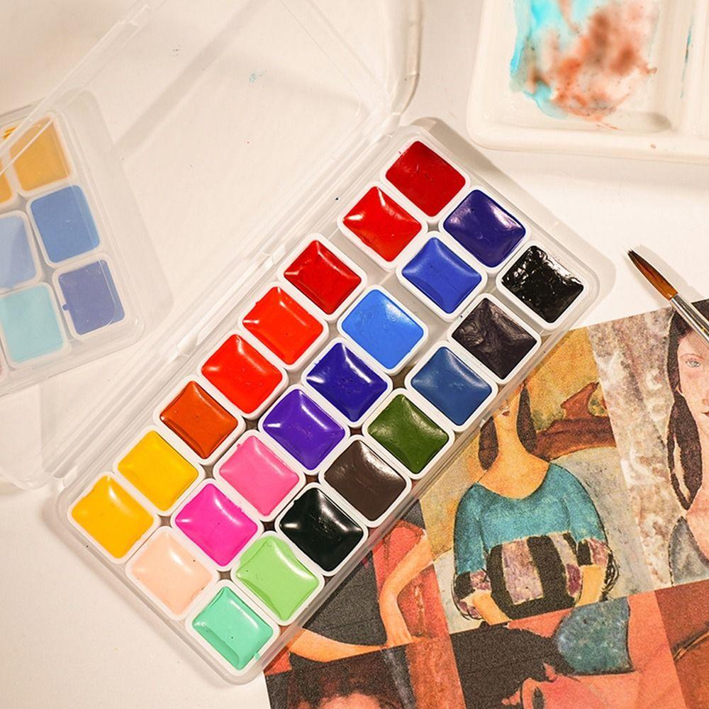 Pigmentos de Acuarela de Plástico 24 Colores Acuarela Sólida Pigmento Sólido Portátil Amigable para Principiantes