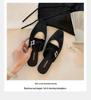 Grape Mom French Square Toe Diamond Buckle Low Heel Pointed Toe Mule Slippers for Women