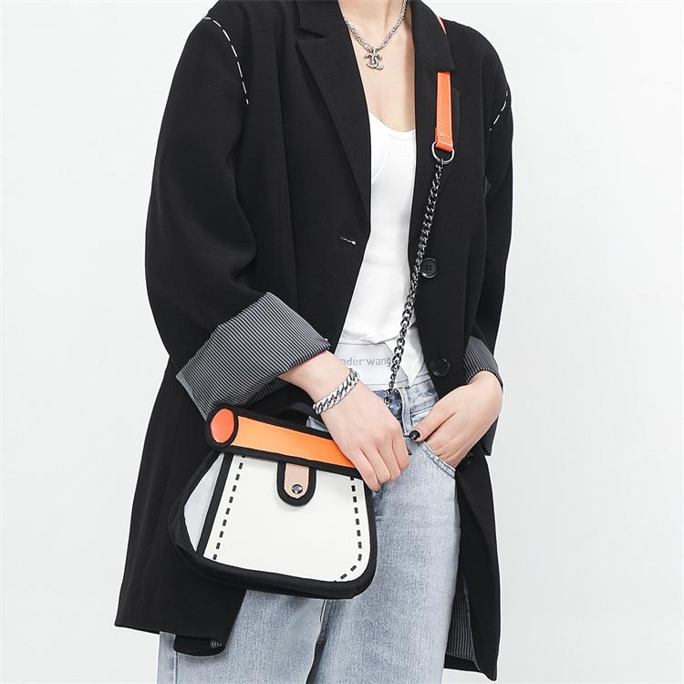 2025 new orange animation two-dimensional cartoon chain women's canvas shoulder bag girl backpack diagonal span bag