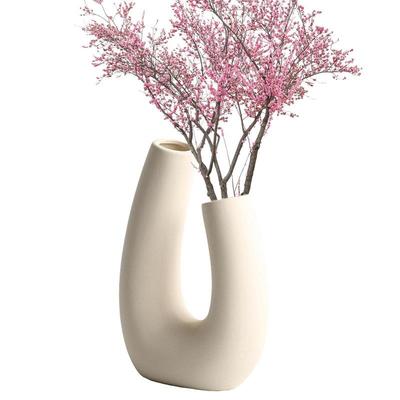 Modern Vase Aesthetic Vase Northern Europe Minimalism U-shaped Flowerpot Handmade Ceramic Flower Planter Tabletop Decoration For
