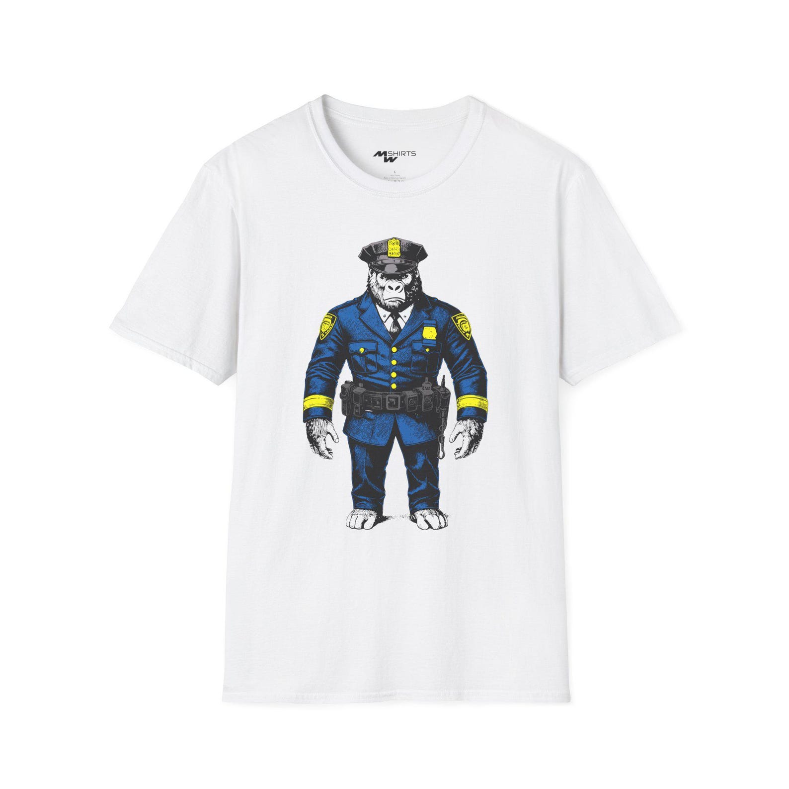 Vintage Gorilla Police T-Shirt: Colorized Engraving, Unisex Graphic Tee L