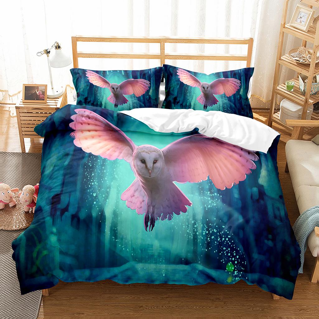 Owl Duvet Cover Set Cute Bird Polyester Comforter Cover for Boys Girls Kids Bedding Set King Size Quilt Cover with Pillowcase