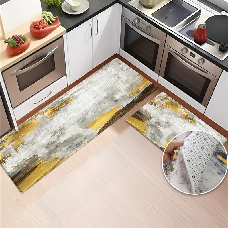 Modern Abstract Print Kitchen Mats For Floor Velvet Soft Sponge Mats Non-slip Absorbent Bathroom Rug