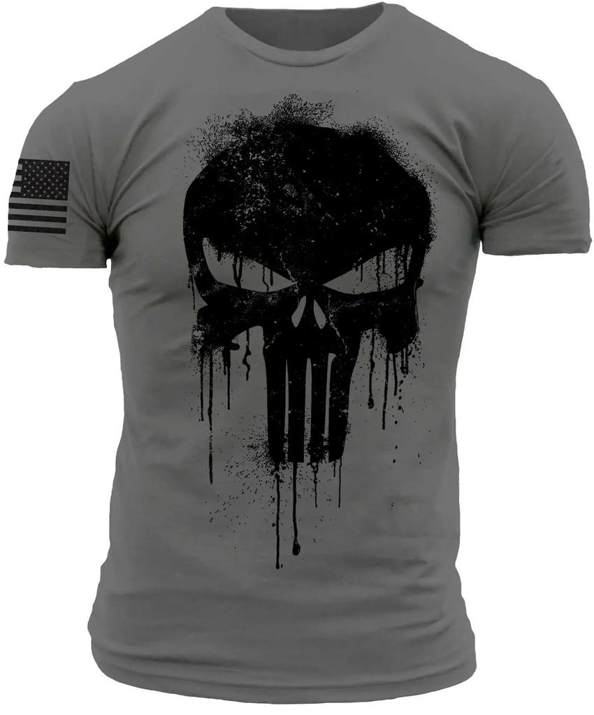 Military Patriotic Skull 3D Printed Men's T-shirt, Large Autumn T-shirt, Short Sleeved Sportswear