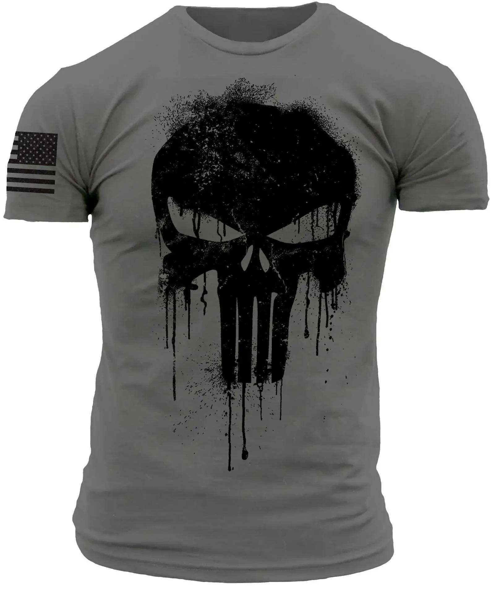 

Military patriotic skull 3D printed men s T-shirt, large autumn T-shirt, short sleeved sportswear 4XL