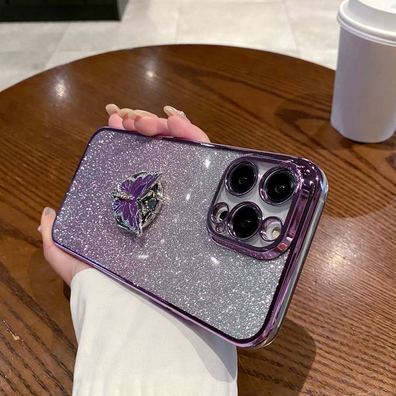 Butterfly Ring Stand Glitter Phone Case For Huawei Y8S Y9S Y6P Y7A Y7 Y9 Prime P Smart Z Plus 2019 2021 P40 P30 Lite Soft Cover