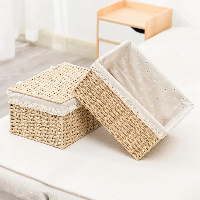 Wicker Storage Baskets Woven Kitchen Organizer Box Laundry Basket Snack Toy Storage Boxs Desk Accessorie Room Decor