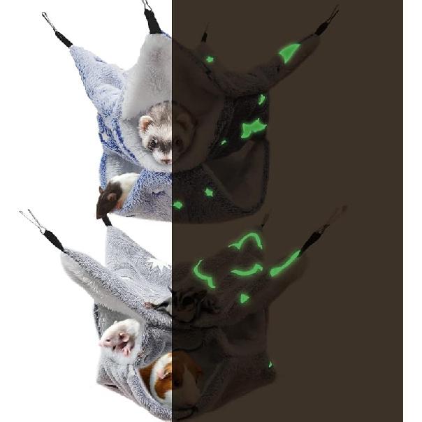 LEFTSTARER Noctilucent Luminous Guinea Pig Rat Hammock Bunkbed Hanging Tunnel and Soft Bed Mat for Ferret Hedgehog Squirrel Hideout Cage Accessories