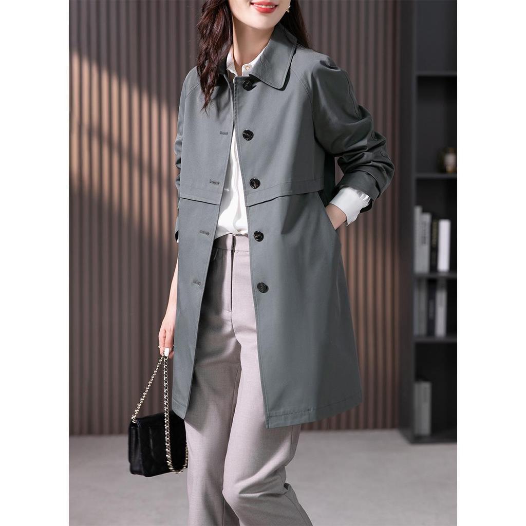 Women's British Style Mid-Length Trench Coat - 2025 Korean Edition for Spring & Autumn, High-End Straight-Cut Design