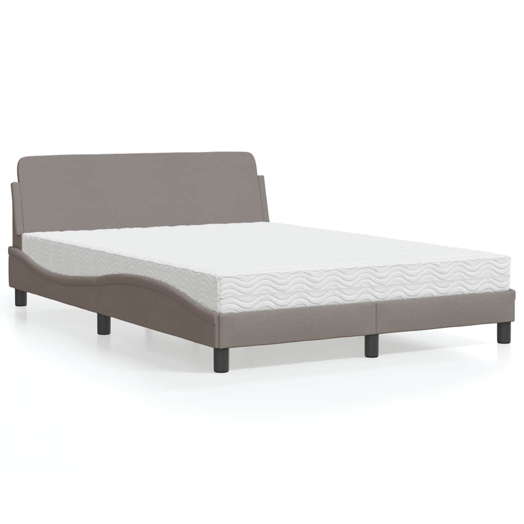 Vidaxl Łóżko Z Materacem, Taupe, 140X200 Cm, Obite Tkaniną