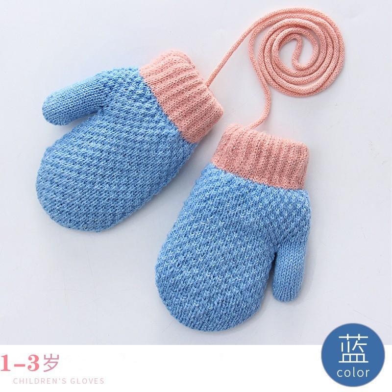 Autumn and winter baby cute bag finger velvet warm outdoor cold-proof toddler neck knitting children's gloves