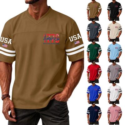 Men's Casual Fashion V-Neck Independence Day Print Short Sleeve Sports T-Shirt Top