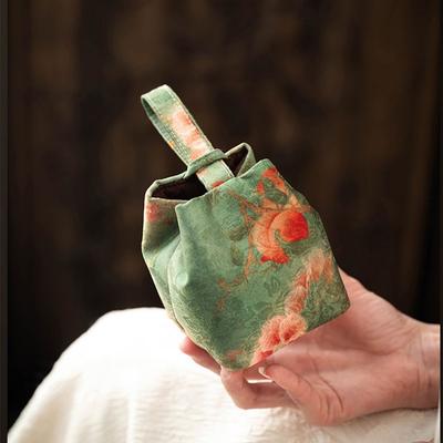 Portable Chinese Style Teacup Storage Bag Embroidered Thickened Teacup Drawstring Cloth Bag Vintage Tea Set Accessories