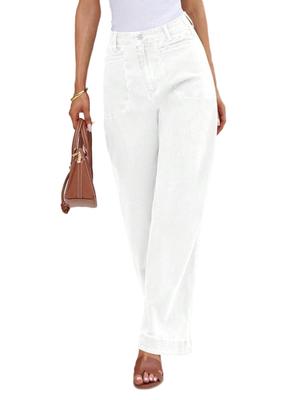 Dames Jeans met Hoge Taille en Wijde Pijpen Stretch Denim Baggy Losse Pasvorm Broek met Zakken