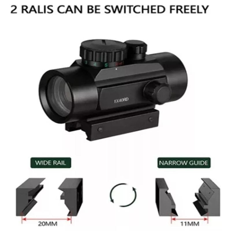 1X40 Red Green Dot Sight Metal Body 5 Bright Levels Durable Anti-Scratch Fit for 11mm/20mm Toy Gun Accessories