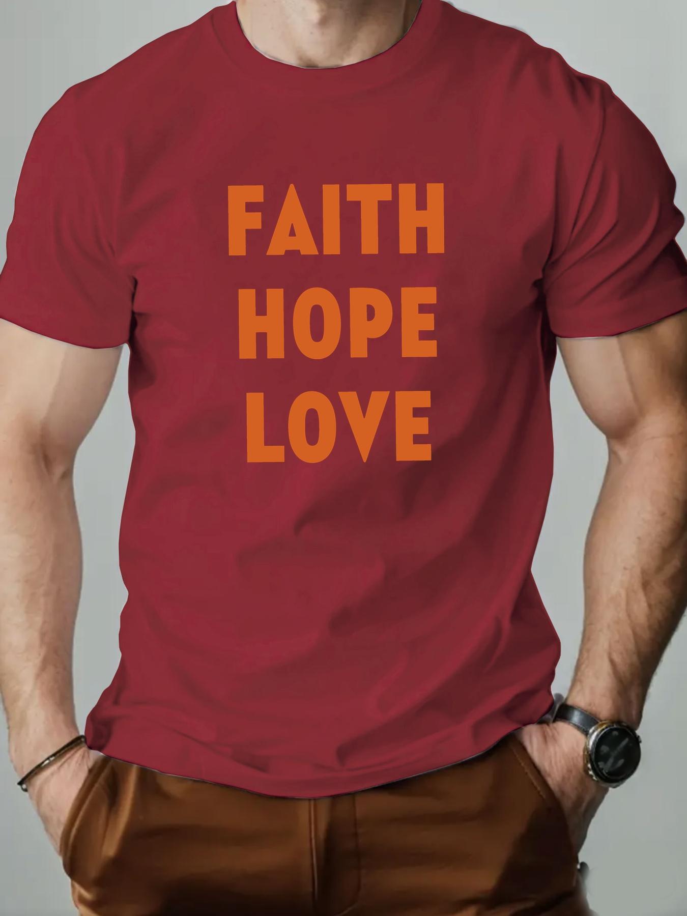 Mens cotton Tshirt FAITH HOPE LOVE summer round neck short sleeve graphic breathable fashion casual Tshirt S