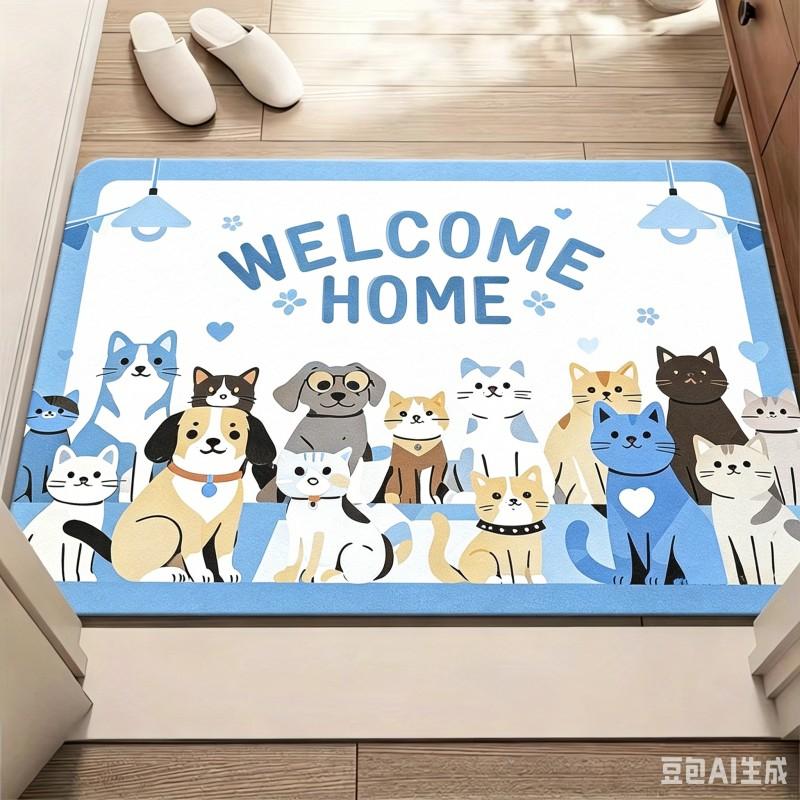 Cute Dogs Cats Welcome Home Door Mat Cartoon Animals Entrance Rug Anti Slip Bath Mats Washable Kitchen Carpet Foot Pad Soft