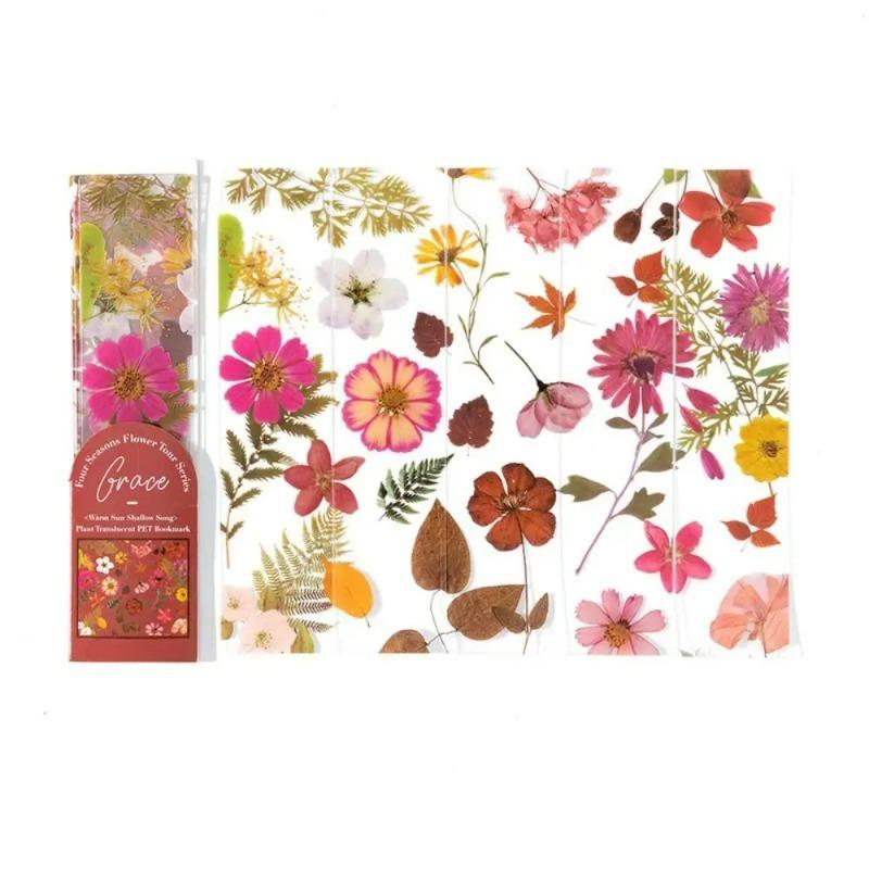 5pcs Translucent Four Seasons Flower Travel Series Bookmark PVC Reading Book Mark Natural Plant Bookmark Stationery Supplies