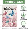 Dyrenson Welcome Spring Butterfly Floral Decorative Garden Flag, Pink Cherry Blossom Flower Yard Outside Home Decoration, Su