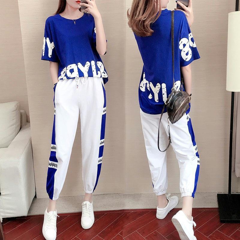 Casual Sports Suit for Women in Summer Korean Style Loose Student Hong Kong Style Fashionable Two-piece Set