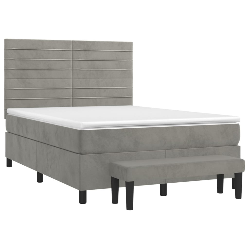 Box Spring Bed with Mattress Light Grey 140 x 190 cm Velvet
