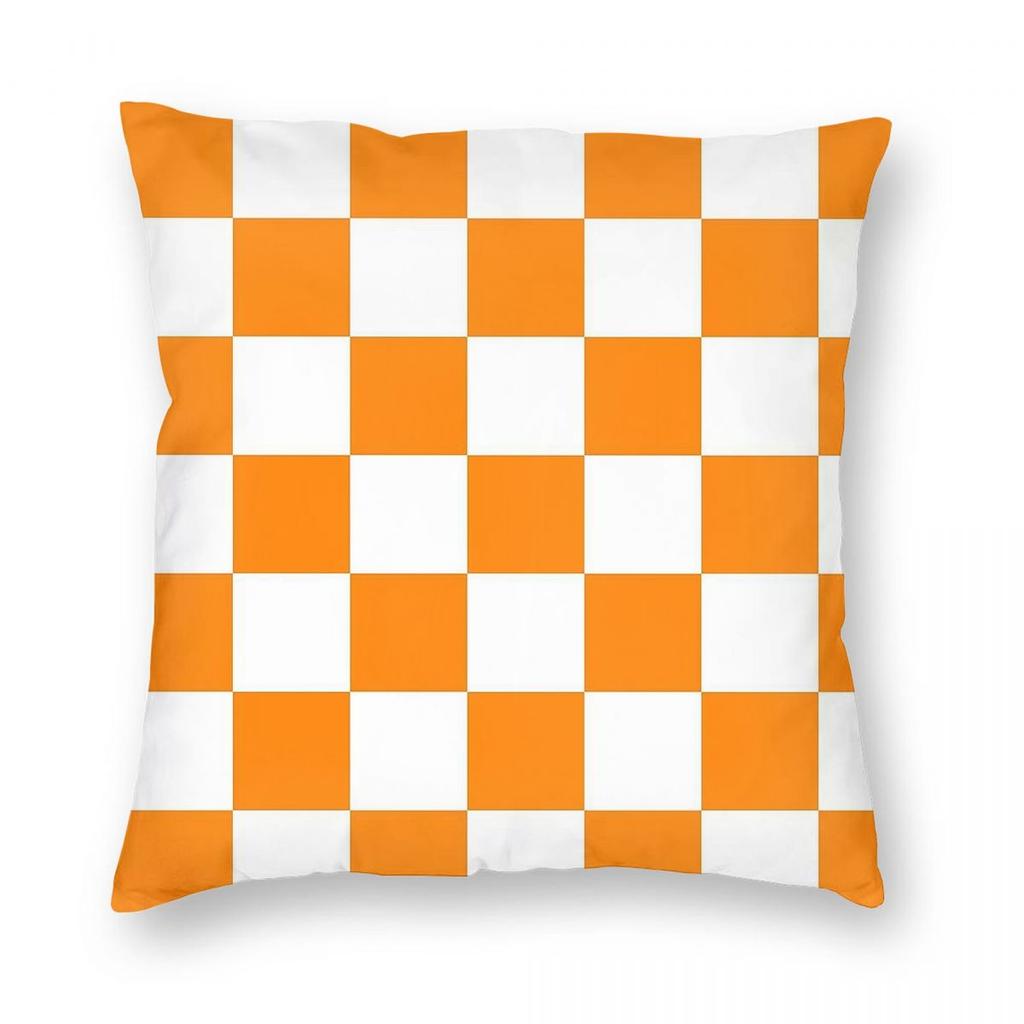 Orange Weiß Karomuster Kissenbezug Polyester Leinen Samt Kreativ Reißverschluss Dekoration Wurfkissenbezug Sofakissenbezug