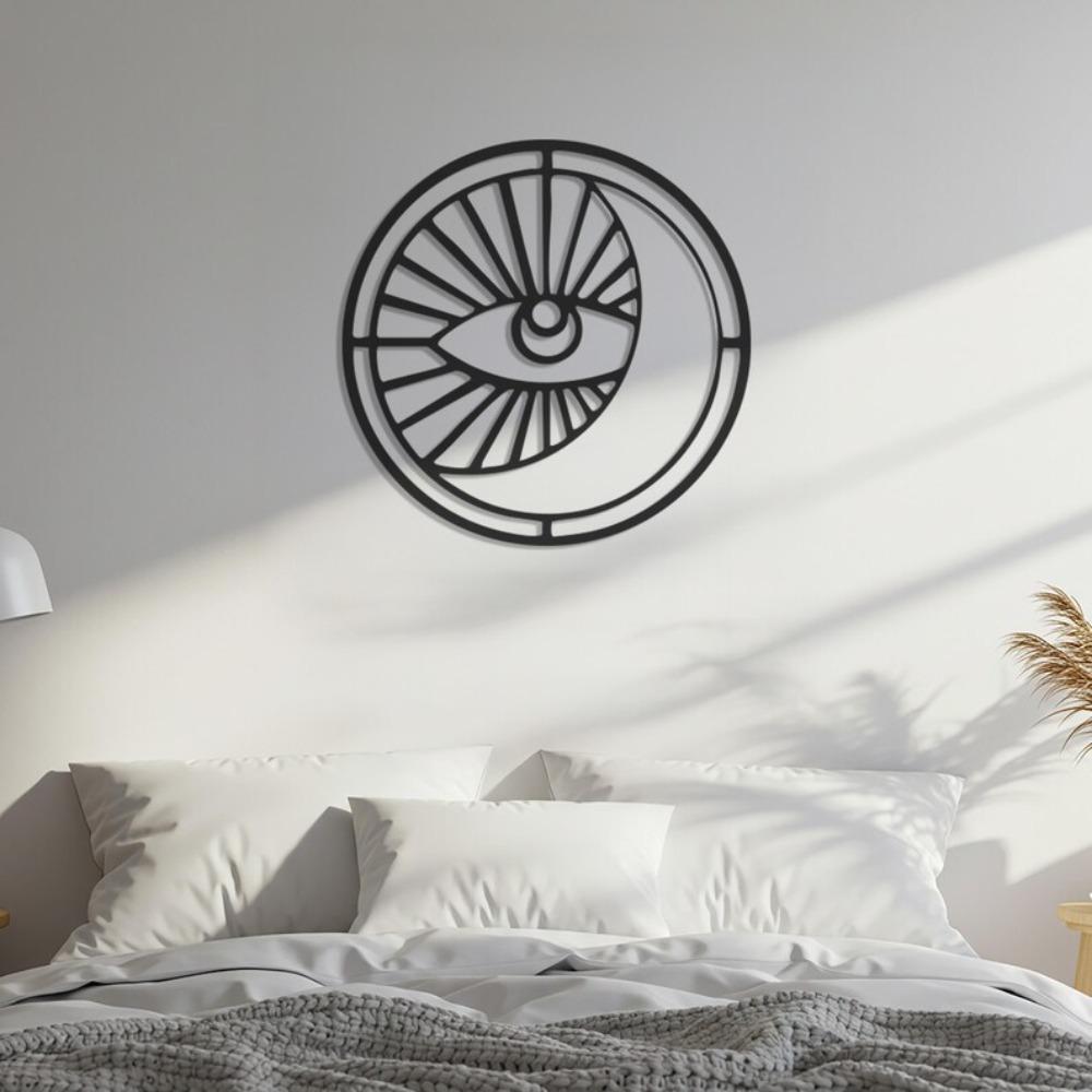 Wrought Iron Boho Eye Wall Art, Geometric Metal Sculpture, Minimalist Decor for Living Room, Unique Spiritual Gift