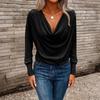 Women's Fashion Solid Color V-neck Long Sleeved Casual Pullover Base Shirt T-shirt Top