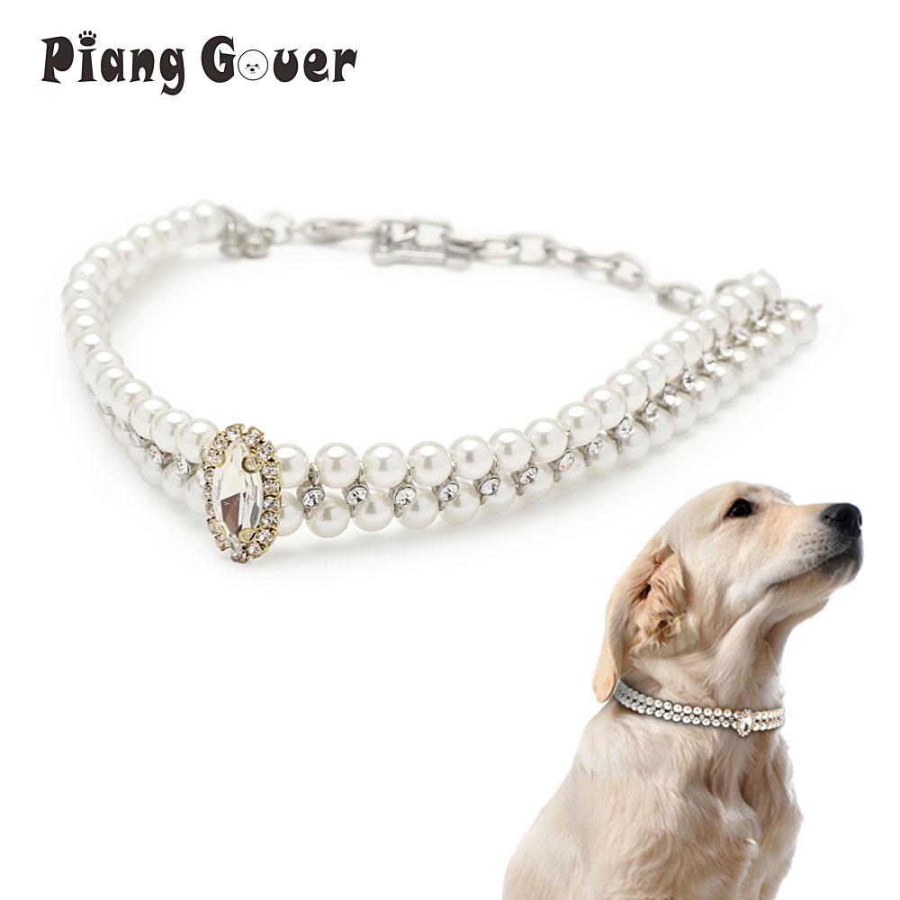 Artificial Diamond Dog Collar Pearl Rhinestone Cat Pet Collars For Small Dogs Necklace