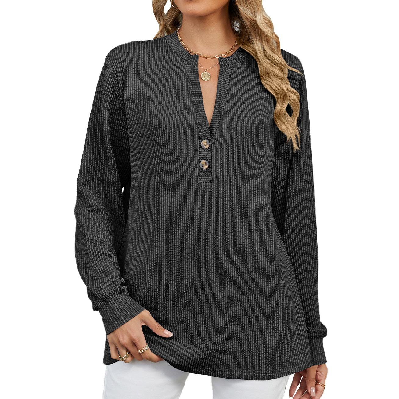 

Элегантная и классическая универсальная и удобная осенне-зимняя футболка с V-образным вырезом, пуговицами, полосатым узором и длинными рукавами, повседневная футболка с длинными рукавами XXL