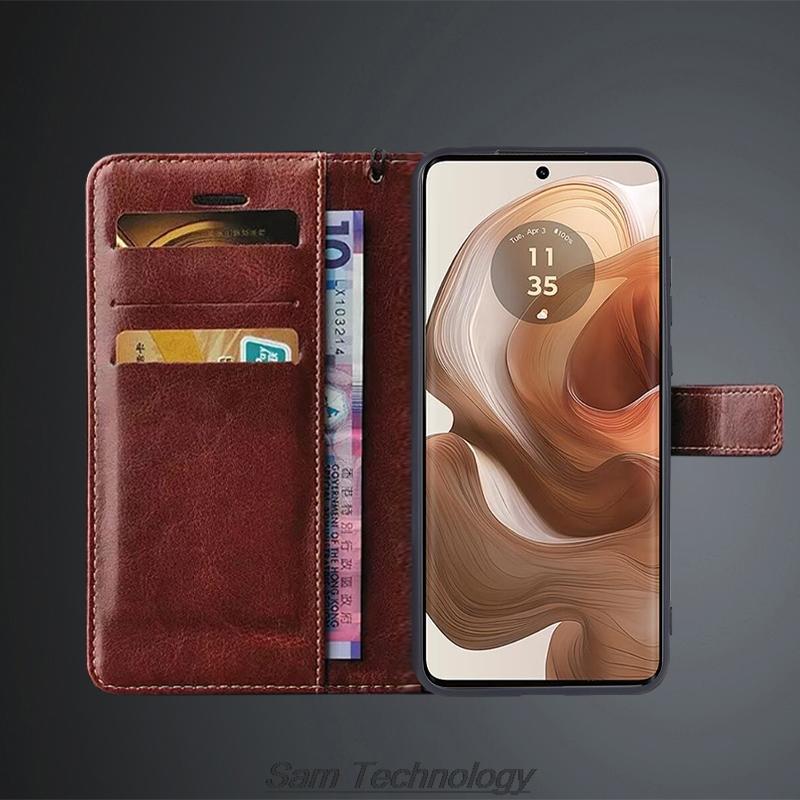 Kartenhalter Hülle für Motorola Moto X50 Ultra PU Leder Klapphülle Retro Brieftasche Handyhülle Business Fundas Coque