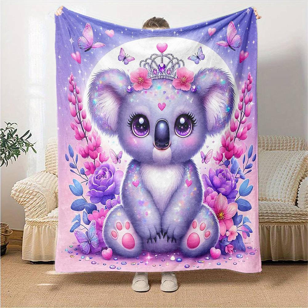 1pc Koala Princess blanket Lightweight Flannel Throw for Sofa Bed Travel Camping Livingroom Office Couch Chair
