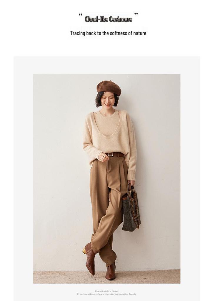 Autumn/Winter Women's Cashmere Sweater Vest & Knit Pullover Set