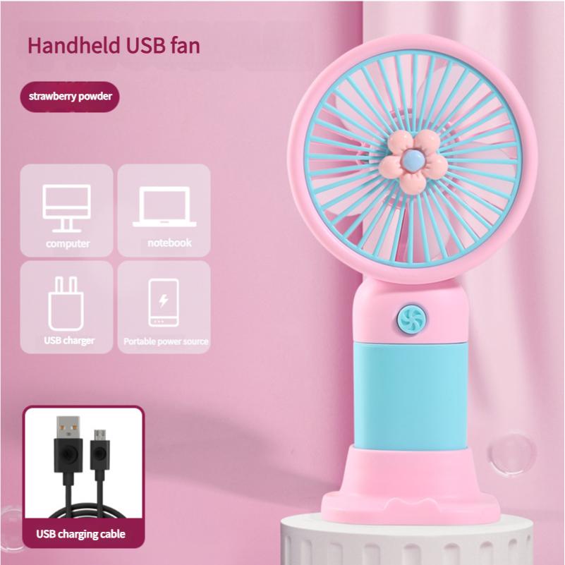 USB Rechargeable Handheld Mini Fan Flower Cartoon Design Portable Desk Fan for Office Travel Outdoor Camping Cooling Fan Durable Gift