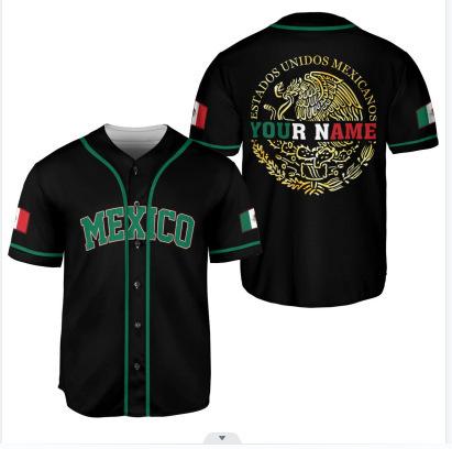 Mexico baseball team element print summer v-neck button-down baseball jersey