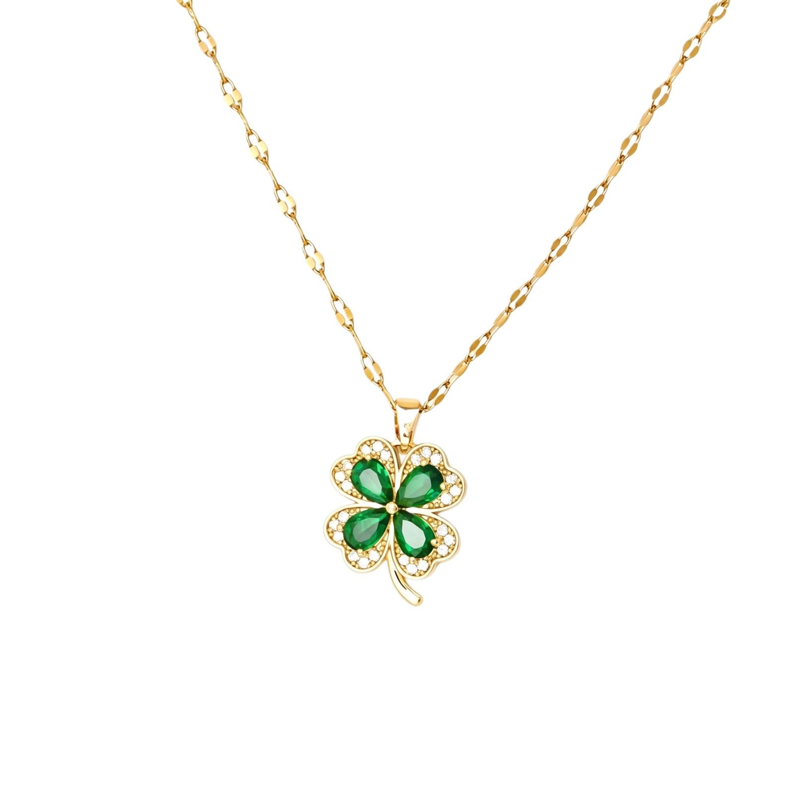 

Titanium Steel Four Leaf Flower Necklace Ladies Shiny Zircon Clavicle Chain Fashion Jewelry One Size