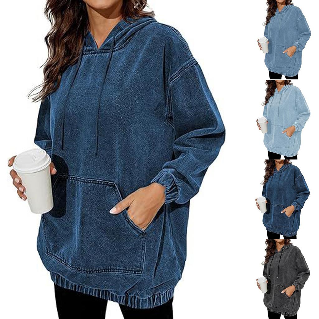 Women's Fashionable Casual Hooded Pullover Vintage Washed Drop-shoulder Long-sleeved Loose Sweater